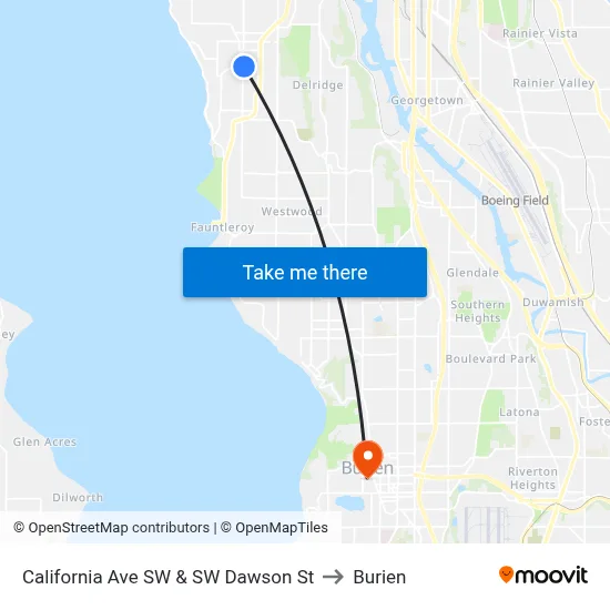 California Ave SW & SW Dawson St to Burien map
