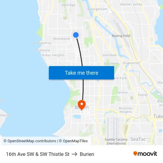 16th Ave SW & SW Thistle St to Burien map