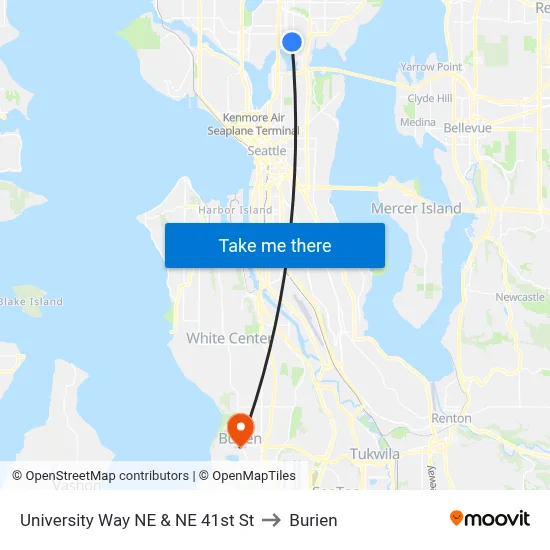 University Way NE & NE 41st St to Burien map