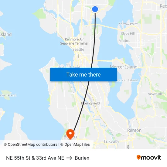 NE 55th St & 33rd Ave NE to Burien map