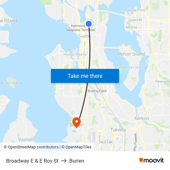 Broadway E & E Roy St to Burien map