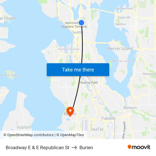 Broadway E & E Republican St to Burien map