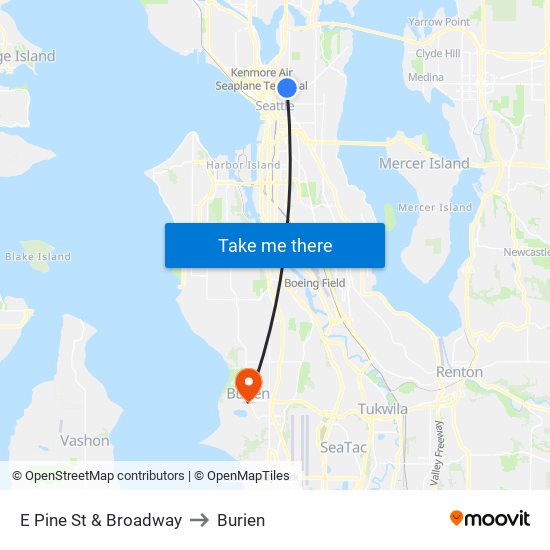 E Pine St & Broadway to Burien map