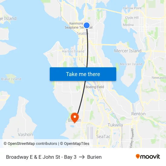 Broadway E & E John St - Bay 3 to Burien map