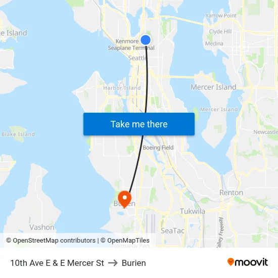10th Ave E & E Mercer St to Burien map