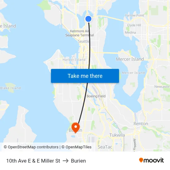 10th Ave E & E Miller St to Burien map