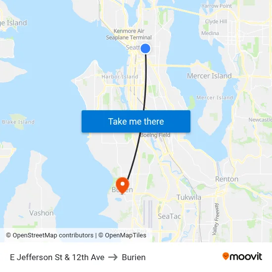 E Jefferson St & 12th Ave to Burien map