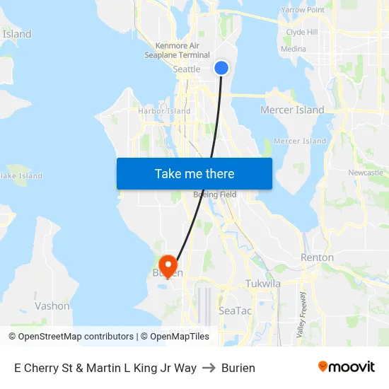 E Cherry St & Martin L King Jr Way to Burien map