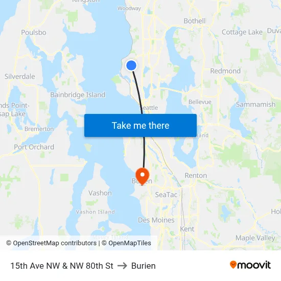 15th Ave NW & NW 80th St to Burien map