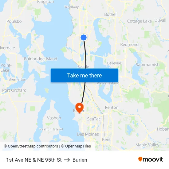 1st Ave NE & NE 95th St to Burien map