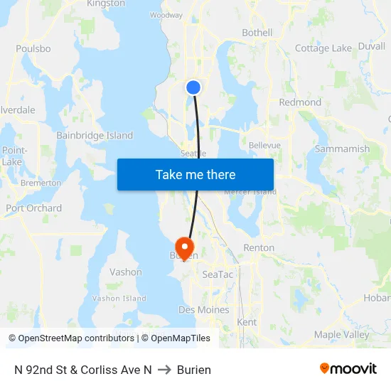 N 92nd St & Corliss Ave N to Burien map