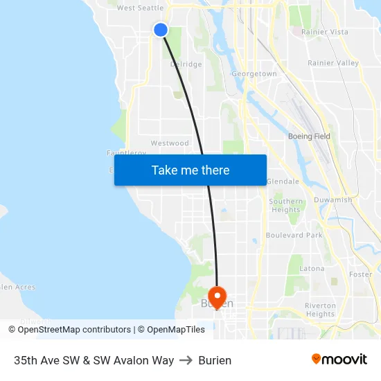 35th Ave SW & SW Avalon Way to Burien map