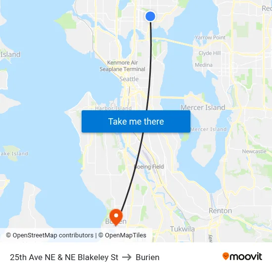 25th Ave NE & NE Blakeley St to Burien map
