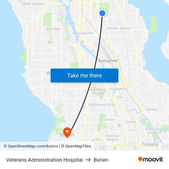 Veterans Administration Hospital to Burien map