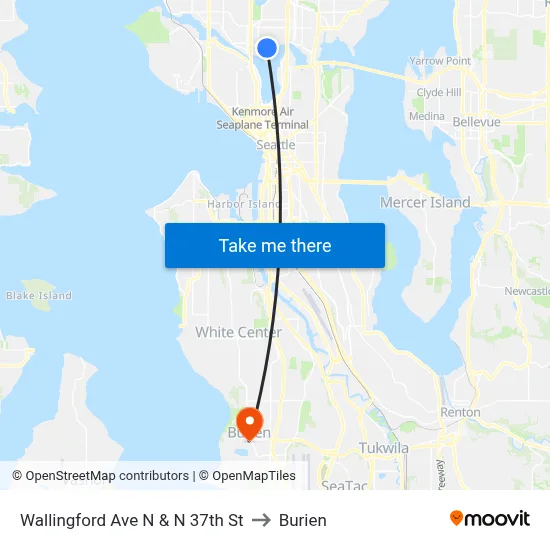 Wallingford Ave N & N 37th St to Burien map