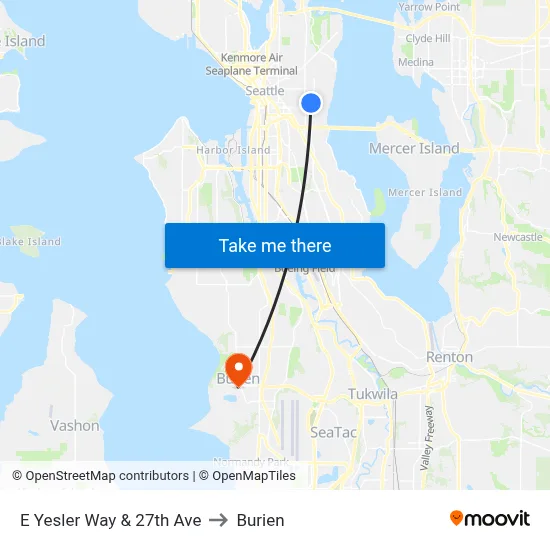 E Yesler Way & 27th Ave to Burien map