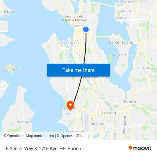 E Yesler Way & 17th Ave to Burien map