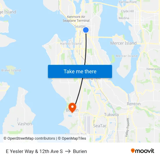 E Yesler Way & 12th Ave S to Burien map