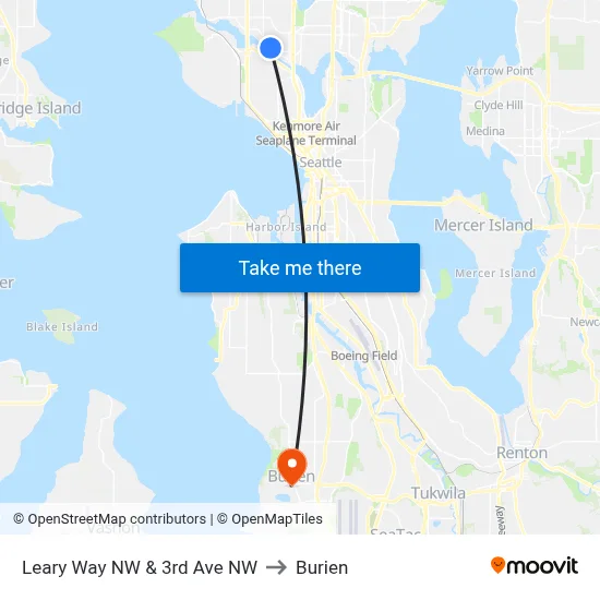 Leary Way NW & 3rd Ave NW to Burien map