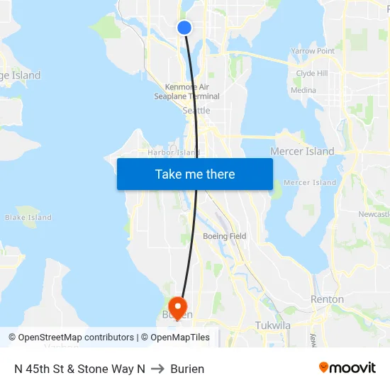 N 45th St & Stone Way N to Burien map