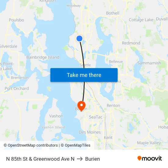 N 85th St & Greenwood Ave N to Burien map
