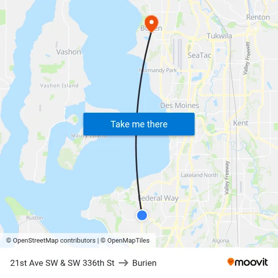 21st Ave SW & SW 336th St to Burien map