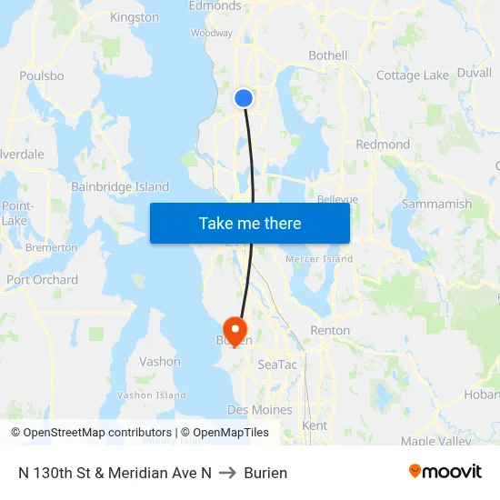 N 130th St & Meridian Ave N to Burien map