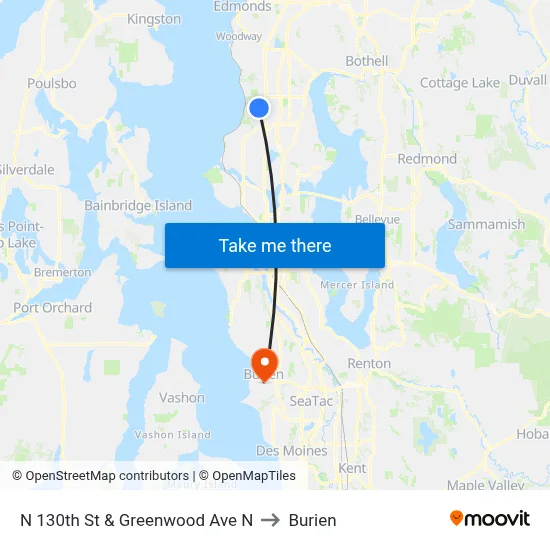 N 130th St & Greenwood Ave N to Burien map
