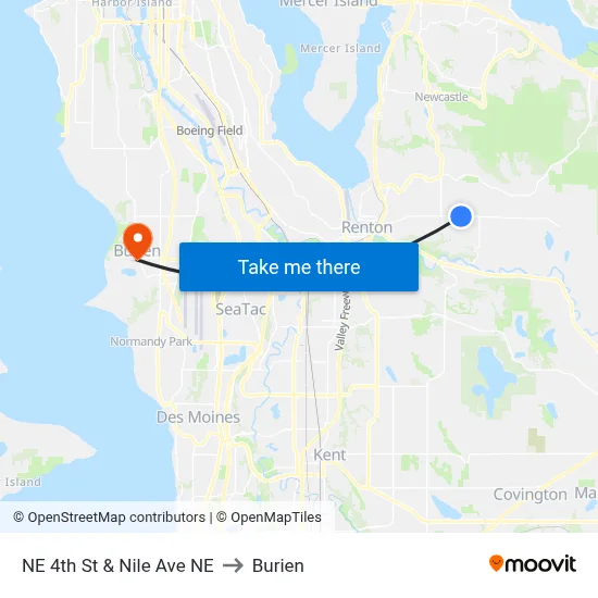 NE 4th St & Nile Ave NE to Burien map