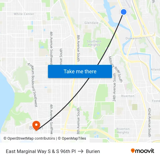 East Marginal Way S & S 96th Pl to Burien map