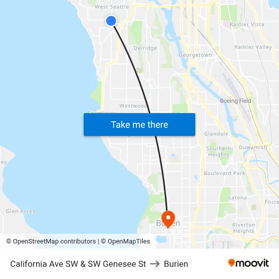California Ave SW & SW Genesee St to Burien map