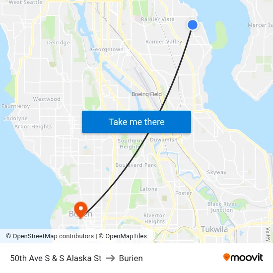 50th Ave S & S Alaska St to Burien map