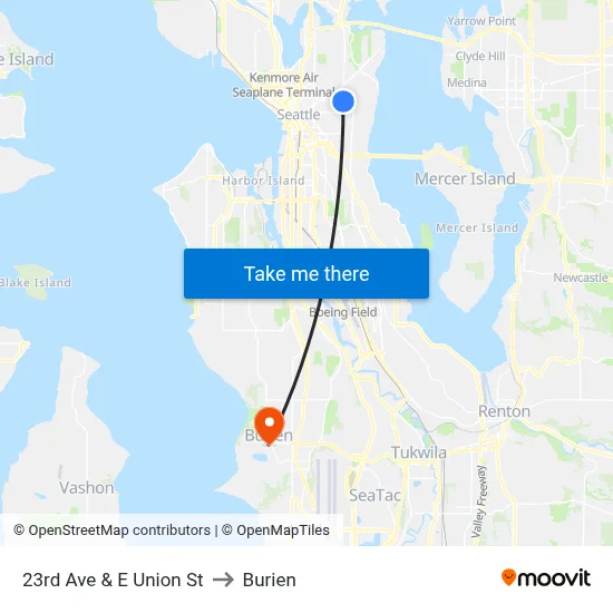 23rd Ave & E Union St to Burien map