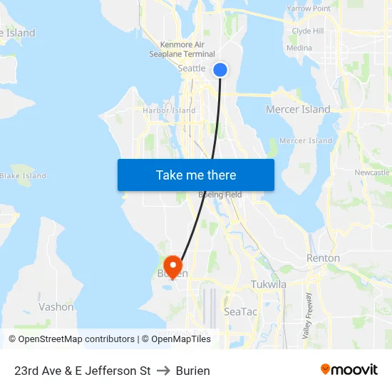 23rd Ave & E Jefferson St to Burien map