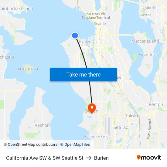 California Ave SW & SW Seattle St to Burien map