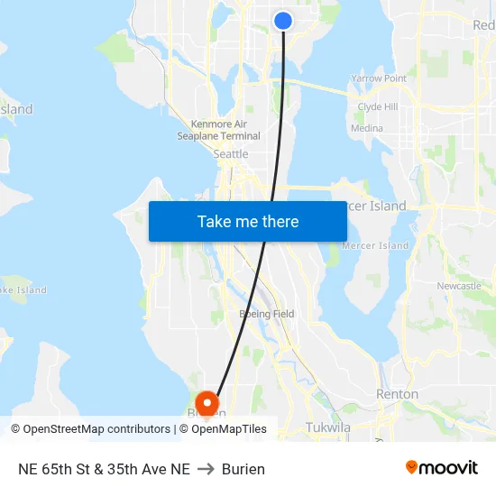 NE 65th St & 35th Ave NE to Burien map