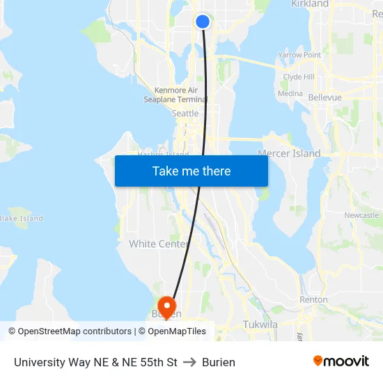 University Way NE & NE 55th St to Burien map
