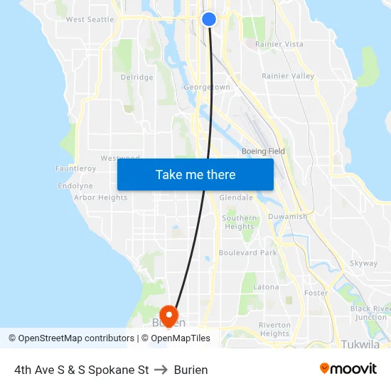 4th Ave S & S Spokane St to Burien map