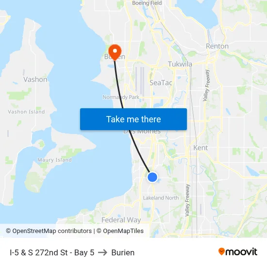 I-5 & S 272nd St - Bay 5 to Burien map
