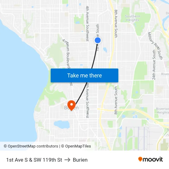 1st Ave S & SW 119th St to Burien map