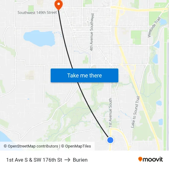 1st Ave S & SW 176th St to Burien map