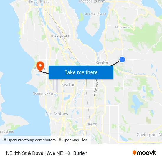 NE 4th St & Duvall Ave NE to Burien map