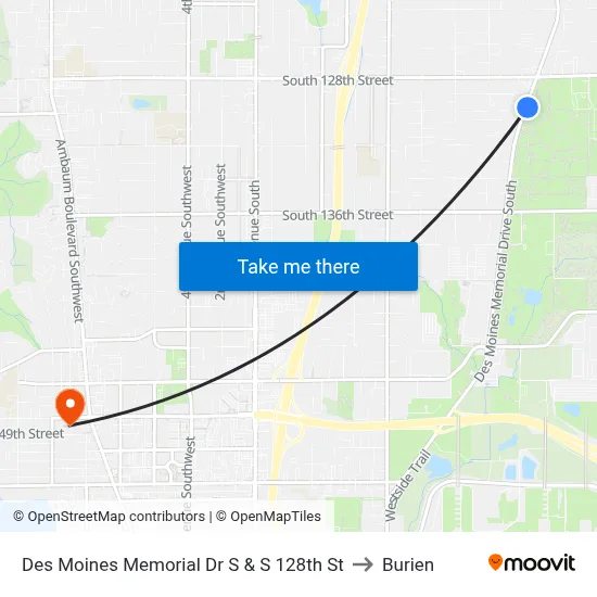 Des Moines Memorial Dr S & S 128th St to Burien map