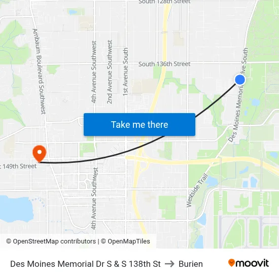 Des Moines Memorial Dr S & S 138th St to Burien map