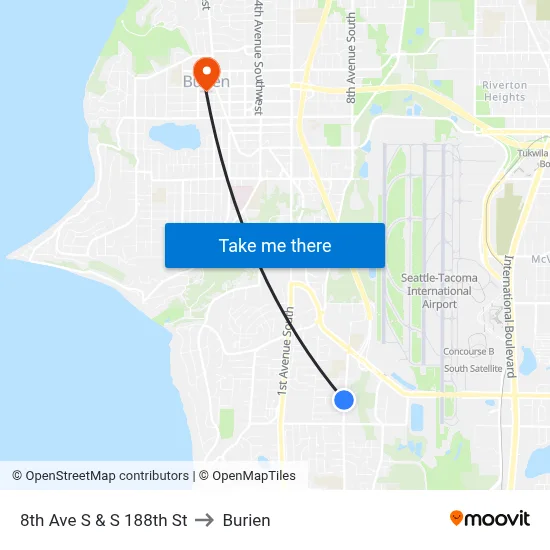 8th Ave S & S 188th St to Burien map
