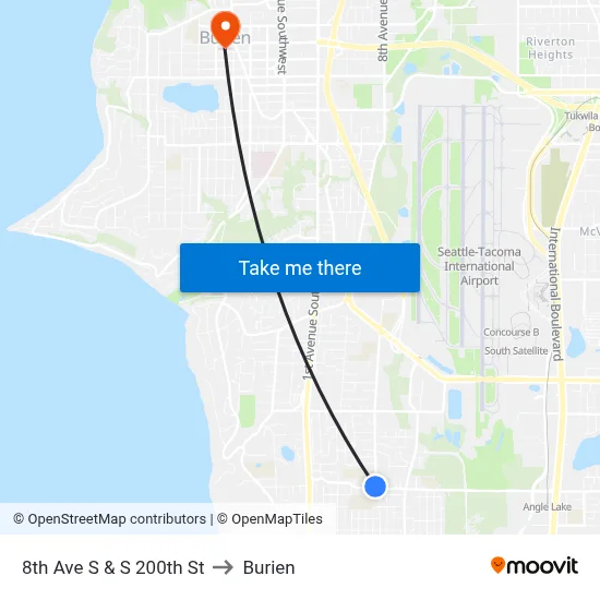 8th Ave S & S 200th St to Burien map