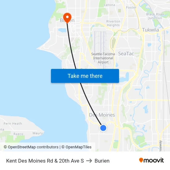 Kent Des Moines Rd & 20th Ave S to Burien map
