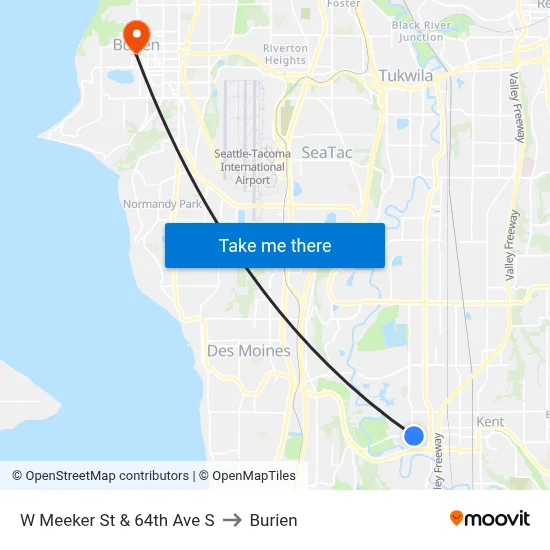 W Meeker St & 64th Ave S to Burien map