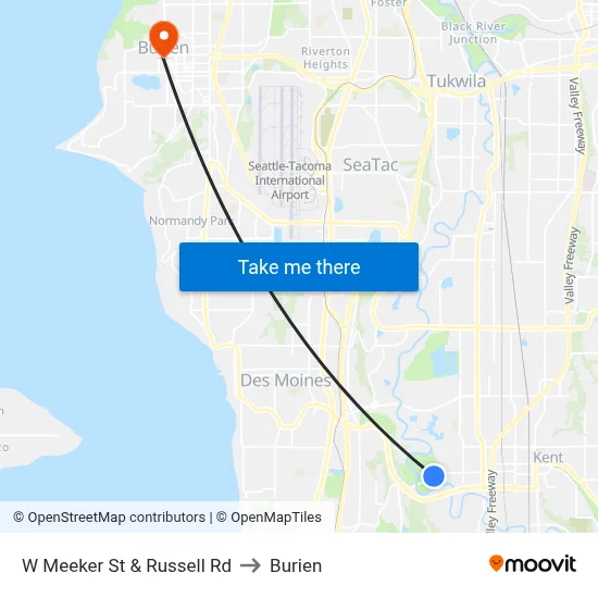 W Meeker St & Russell Rd to Burien map