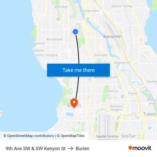 9th Ave SW & SW Kenyon St to Burien map